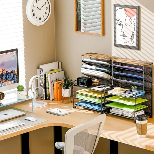 Vista 2 de Simple Trending Organizador de archivos de escritorio de 8 niveles, 1 paquete de bandeja de cartas, organizador de papel, accesorios de escritorio