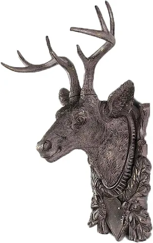 Vista 8 de Decoración de pared, cabeza de ciervo, escultura colgante de pared, decoración de animales, adornos retro, colgante de sala de estar, cuernos, Negro