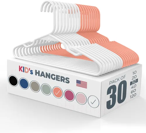Vista 49 de Perchas de plástico para niños de 12 pulgadas, paquete de 10 unidades, fabricadas en los Estados Unidos, capacidad de 5 libras, perchas para ropa