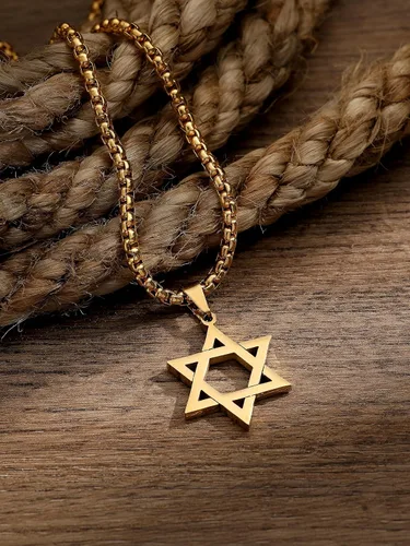 Vista 2 de HAQUIL Stainless Steel Hexagram Six Pointed Star Pendant Necklace, Box Chain, Jewish Israel Jewelry Gift for Men and Women