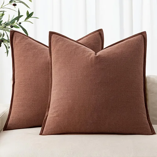 Vista 37 de MIULEE - Juego de 2 fundas de almohada decorativas de lino, estilo bohemio, rústico, neutral, para sofá, cama, 16 x 16 pulgadas, color marrón
