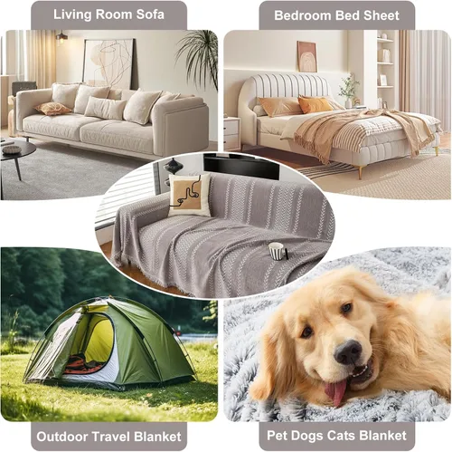 Vista 8 de STACYPIK Jacqurad - Fundas de sofá reversibles y duraderas para mascotas, fundas de sofá geométricas con orejas de trigo, protector de muebles gris