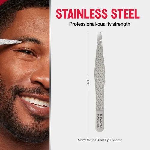 Vista 6 de Revlon Pinzas de punta inclinada para hombres, ultraafiladas para moldear cejas de precisión y eliminación del vello facial, agarre antideslizante