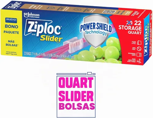 Vista 4 de Ziploc Bolsas deslizantes de almacenamiento de alimentos de cuarto de galón, duraderas, 22 unidades (el embalaje puede variar)