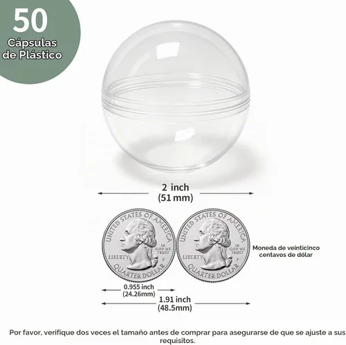 Vista 2 de 100 unidades de máquinas expendedoras de 2 pulgadas, cápsulas de máquina de chicle, cápsulas de plástico transparente, cápsulas rellenables