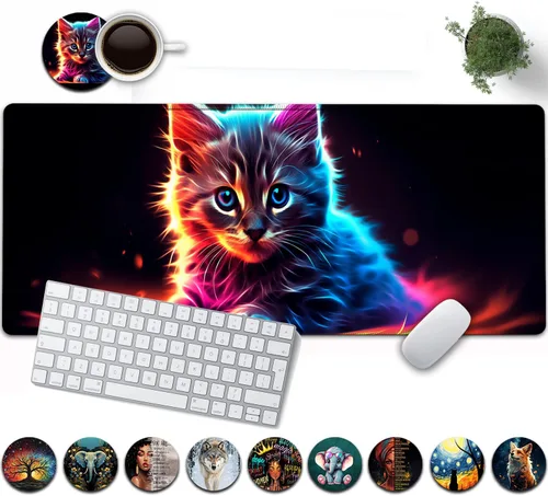 Vista 13 de Alfombrilla de mouse grande de 31.5 x 11.8 pulgadas, extendida para juegos con bordes cosidos, protector de alfombrilla de mouse XXL, base de goma