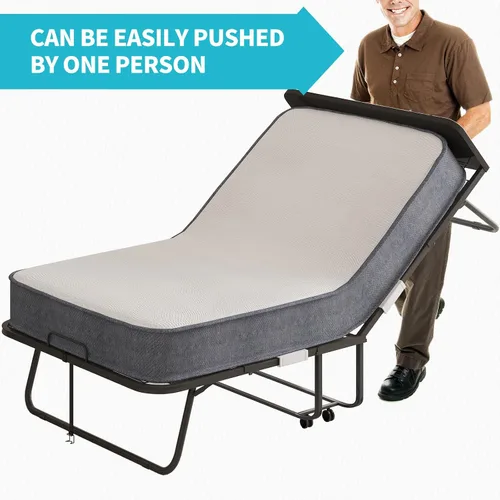 Vista 7 de CECER Cama plegable con colchón, cama plegable de 75" x 46" para adultos, colchón de espuma viscoelástica de 5 pulgadas de grosor, cama plegable