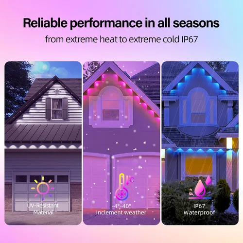 Vista 13 de AHAWILL Luces RGB Permanentes para Exteriores con Impermeabilidad IP67, Guirnalda de Luces Inteligentes para Exteriores con Control Remoto, Luces