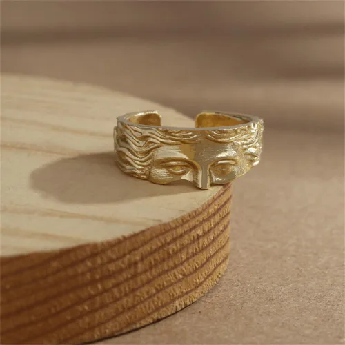 Vista 3 de OIDIMS Anillo de media cara Venus en tono dorado vintage para mujeres y hombres, hip hop, punk, banda abierta personalizada para nudillos, anillos