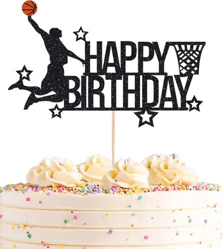 Vista 10 de Decoración para pastel de béisbol de feliz cumpleaños, suministros de decoración de fiesta de béisbol con purpurina negra, perfecto para cumpleaños