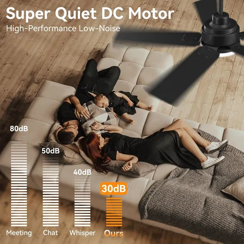 Vista 5 de Ventilador de techo inteligente de 42 pulgadas con control remoto de luces Montaje empotrado en negro y nogal
