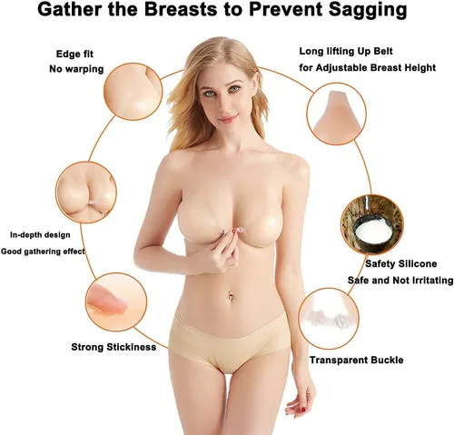 Vista 3 de Sticky Bra, Invisible Stick on Bras with Buckle for Women to Lift Breasts.