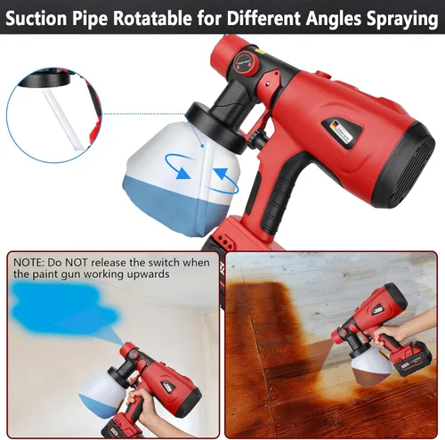 Vista 5 de Pulverizador de pintura inalámbrico compatible con batería Milwaukee M18 de 18 V, capacidad de 33.8 fl oz, pistola de pintura en aerosol HVLP, 3