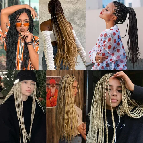 Vista 6 de Unionbeauty - Cabello trenzado preestirado de 16 pulgadas, 8 paquetes de cabello rubio trenzado con agua caliente, textura Yaki, trenzas