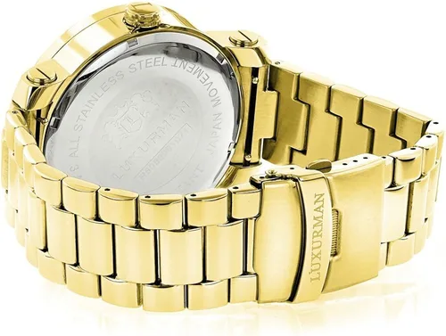 Vista 2 de LUXURMAN Reloj único grande de diamantes para hombre, chapado en oro amarillo de 18 quilates por 0.12 quilates de diamantes, Movimiento de cuarzo