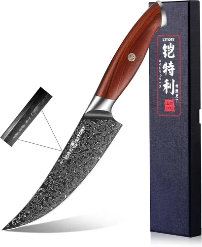 Vista 9 de Cuchillo Santoku de Damasco de 73 capas, 10Cr15CoMoV HC núcleo de corte, estilo japonés Premier Kitchen Chefs Gadget w/t caja de regalo D1santoku