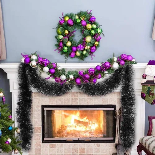 Vista 6 de Guirnalda de oropel negro de 150 pies – Guirnalda de oropel de vacaciones para Navidad, Halloween, Año Nuevo, fiestas de cumpleaños y decoración