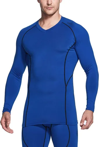 Vista 2 de TSLA - Camiseas térmicas de compresión de manga larga con cuello en V para hombre, ideales para usar como capa base para hacer ejercicio, correr