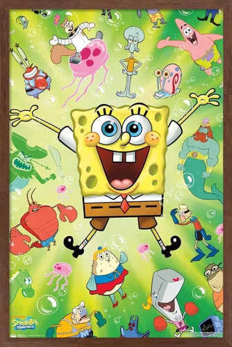 Vista 18 de Trends International Nickelodeon Bob Esponja - Póster de pared de explosión, 14.725 x 22.375 pulgadas, versión enmarcada de madera de granero