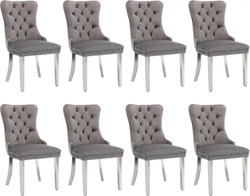 Vista 102 de SoarFlash Juego de 2 sillas de comedor de terciopelo, silla lateral de respaldo alto, silla lateral moderna tapizada de alta gama con botones Beige