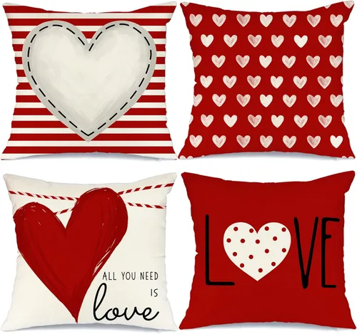 Vista 7 de GEEORY Juego de 4 fundas de almohada para el día de San Valentín de 18 x 18 pulgadas para decoración de San Valentín, diseño de rayas rosas