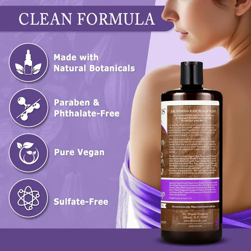 Vista 5 de Dr. Woods Raw Black Hidratante líquido Castilla Jabón orgánico con manteca de karité, 32 onza, Negro Body Wash for Men and Women, Contains Organic
