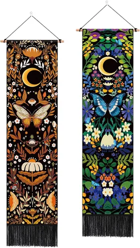 Vista 9 de ARTCREATOR Paquete de 2 tapices de sol y luna para colgar en la pared, tapiz estético vertical, arte misterioso, tapices largos para habitación