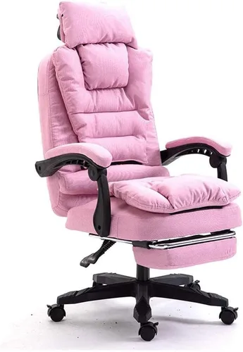 Vista 3 de Silla de oficina con almohada para reposacabezas, ergonómica ajustable con soporte lumbar, tela suave (beige)