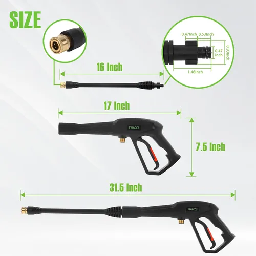 Vista 6 de PWACCS Kit de pistola y manguera de lavado a presión, manguera de lavado eléctrico de 25 pies con varilla de lanza de repuesto, 5 puntas