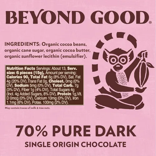 Vista 2 de Beyond Good Chocolate Chocolate Negro Puro 70% para Derretir, Paquete de 7 oz Orgánico USDA, Comercio Directo, Vegano, Kosher, Sin OGM
