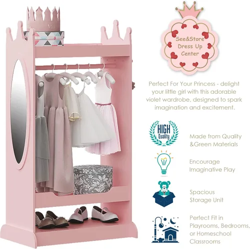 Vista 4 de UTEX Almacenamiento de Disfraces para Niños con Espejo, Guardarropa de Disfraces para Niños, Armario Colgante Abierto, Closet de Almacenamiento