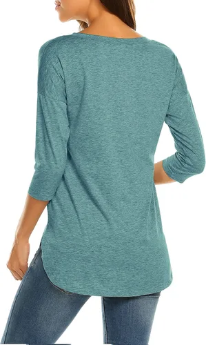 Vista 5 de Sherosa Camiseta casual de manga 34 con cuello redondo para mujer