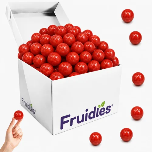 Vista 9 de Fruidles Bolas de goma de mascar rellenas de cereza con sabor a frutas, golosinas de bufé de dulces, recambios de tamaño de máquina, certificado
