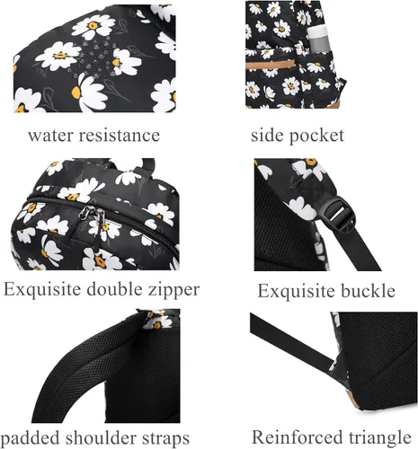 Vista 24 de 3 piezas de mochila con estampado de margaritas para niños, mochila de escuela primaria, mochila para estudiantes de primaria, mochila para Negro