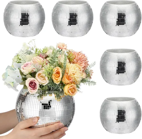 Vista 8 de 6 Piezas Jarrón de Flores Bola de Discoteca Espejo Bola de Discoteca Jarrón de Vidrio Macetero Portavelas Jarrón de Vidrio a Granel para Centros