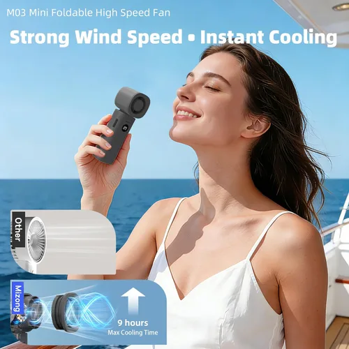 Vista 2 de Ventilador de mano personal, ventilador turbo portátil 3 en 1 de alta velocidad con viento de 5 engranajes, USB mini personal con batería recargable
