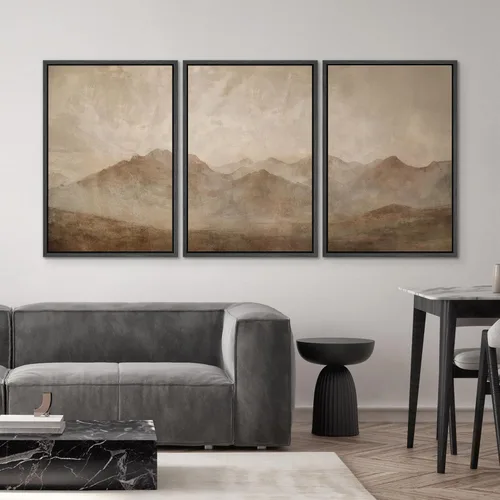 Vista 507 de SIGNWIN Lienzo enmarcado para pared, juego de arte neutro de bosque brumoso, ilustraciones en tono tierra, arte moderno, decorativo, bohemio