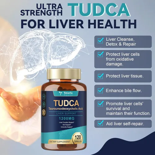 Vista 6 de Totaria TUDCA - Sales biliares de 1200 mg (ácido tauroursodesoxicólico), 120 cápsulas, suplementos hepáticos TUDCA puros ultra fuertes, limpieza