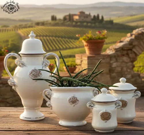 Vista 4 de CERAMICHE D'ARTE PARRINI - Jarra de arte de cerámica italiana vid tarro de vino cerámica decorado blanco rústico desgastado pintado a mano hecho