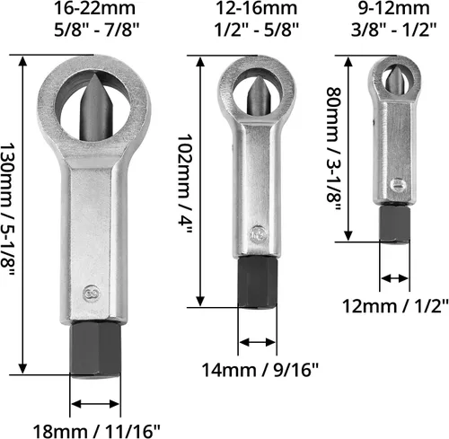 Vista 8 de QWORK Juego de 3 herramientas de divisor de tornillo de tuerca, galletas divisor de tuercas, rompedor de tuercas oxidado, herramientas extractoras