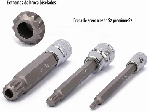 Vista 4 de MIXPOWER Juego de 10 llaves de punta estriada, tipo M, acero S2 y Cr-V, extralargo de 4 pulgadas de longitud, M4-M18, XZN Triple Square Spline Bit