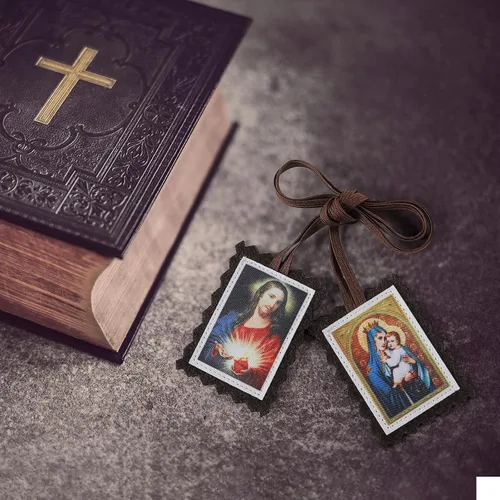 Vista 5 de TALPGOD Paquete de 3 Escapularios Católicos Marrones, Sagrado Corazón de Jesús con Nuestra Señora Monte Carmelo Escapulario Católico, Escapularios