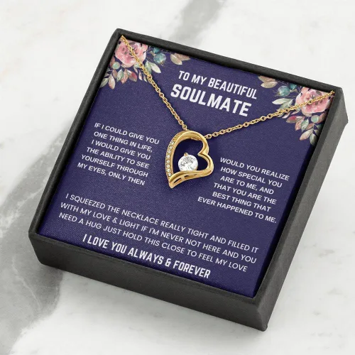 Vista 5 de Hermoso collar de alma gemela con texto en inglés "To My Girlfriend Wife Necklace My Future Wife Gift Soulmate Jewelry Forever Love", collar
