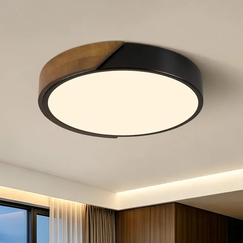 Vista 22 de Lámpara de techo LED moderna, lámpara de techo minimalista de madera empotrada, 4000 K no regulable, lámpara de iluminación circular con pantalla