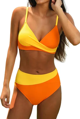 Vista 16 de CUPSHE Conjunto de bikini de dos piezas con cuello en V y cintura alta para Negro/Verde