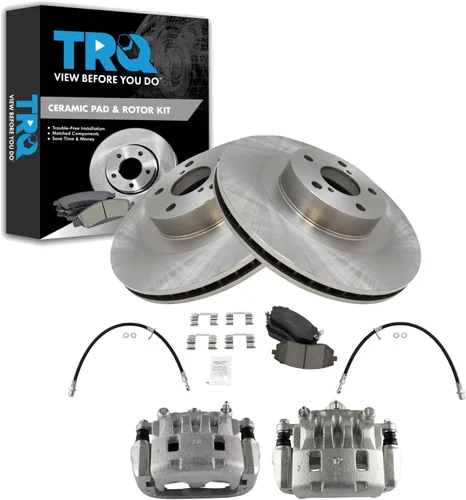 Vista 48 de TRQ Juego de pastillas de freno delanteras y rotores de cerámica, pinzas, mangueras, compatibles con Honda Odyssey 2005-2010