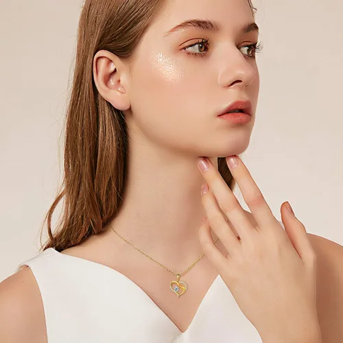 Vista 5 de Collar con corazón de oro macizo de 14 quilates para mujer collar con colgante de corazón de doble amor joyería delicada regalo para mamá esposa