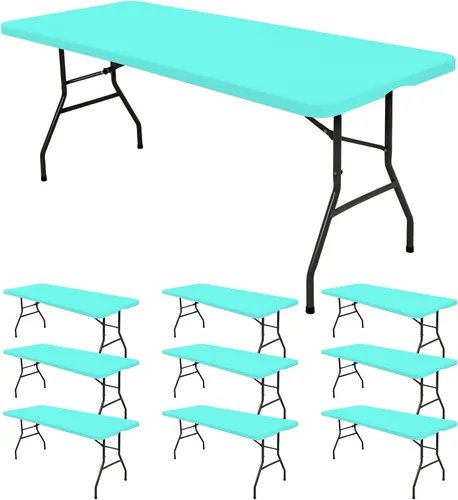 Vista 17 de 6 Pack de Manteles Ajustados para Mesas Rectangulares de 8 Pies, Cubierta de Mesa Aqua Azul Elástica para Picnic al Aire Libre, Paños de Mesa