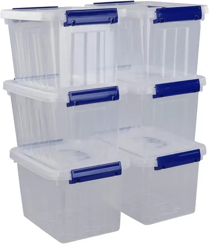 Vista 7 de Pekky Caja de almacenamiento de plástico con mango pequeño, contenedores de plástico transparente de 6 cuartos de galón, paquete de 6