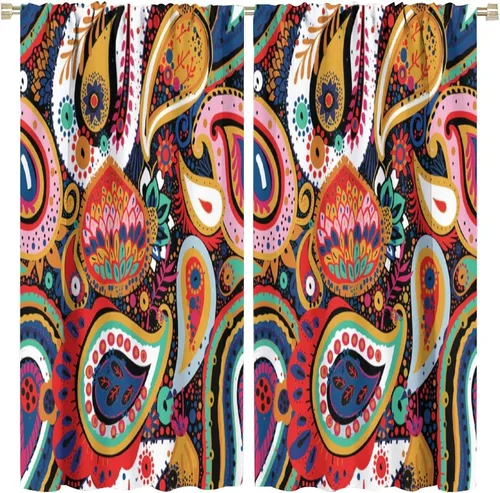 Vista 11 de Cortinas opacas con estampado de flores de cachemira, estampado de cachemira sobre fondo blanco, para decoración del hogar, cocina, restaurante